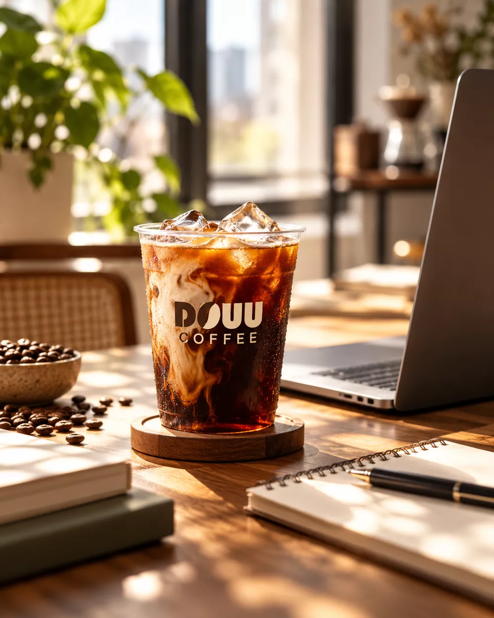 DOUU Coffee on a work desk, illustrative lifestyle image