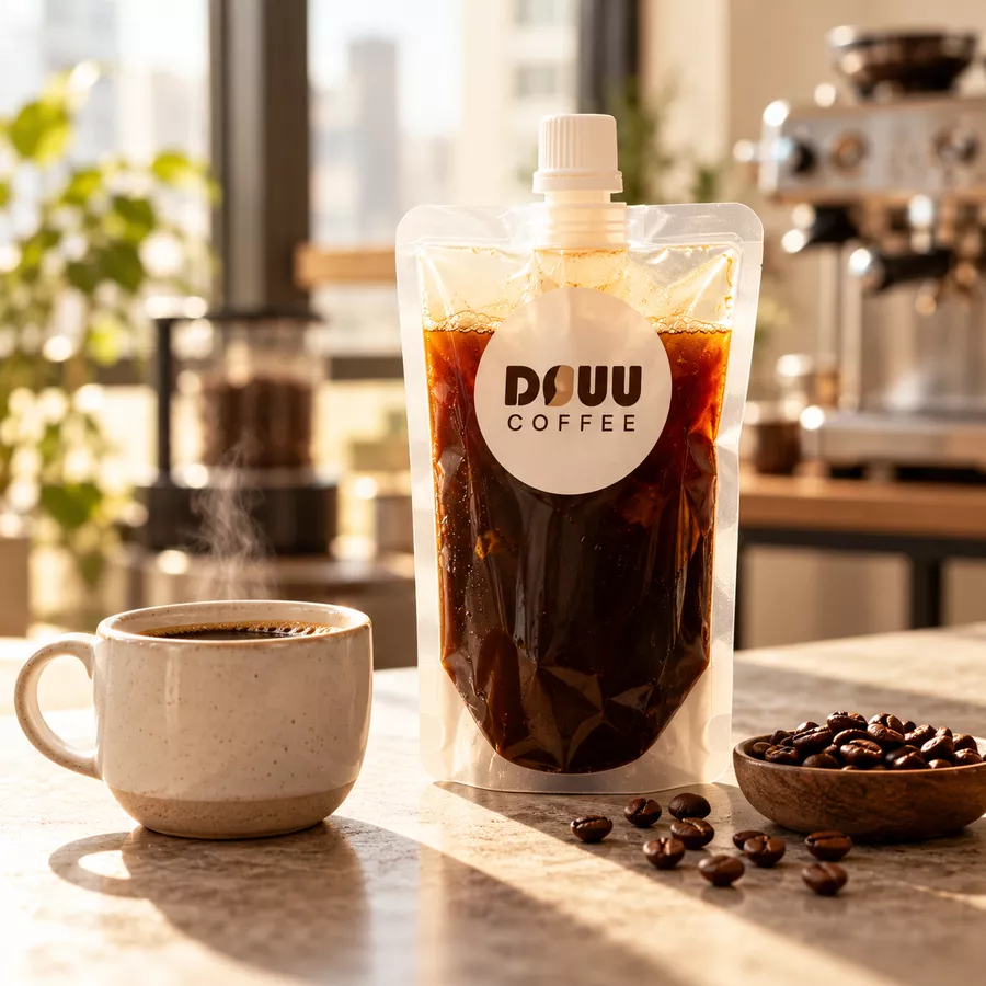 DOUU Coffee pouch with hot cup, concept lifestyle image